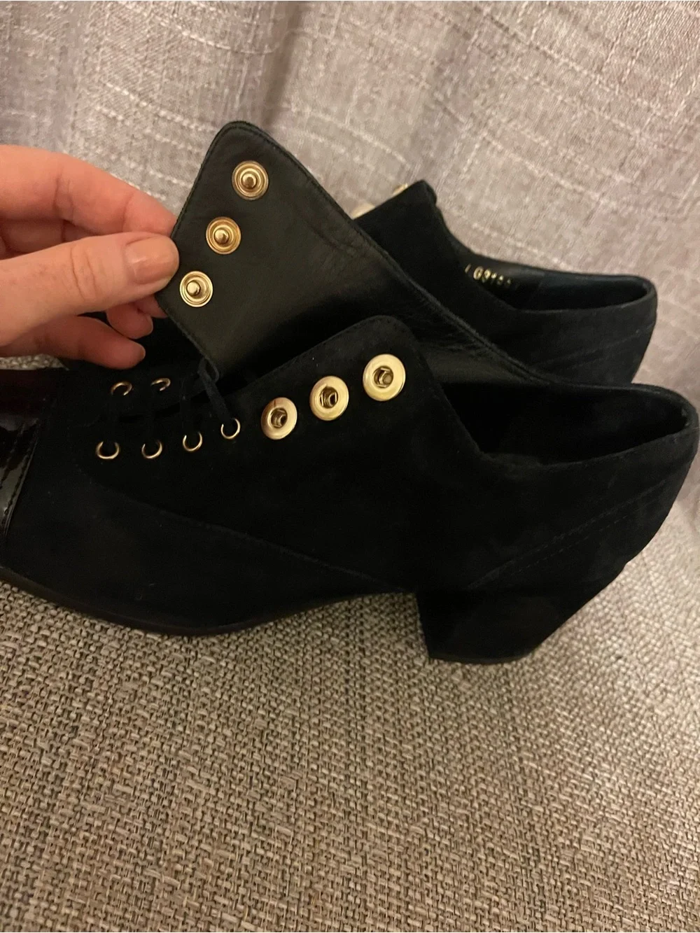 CHANEL black suede